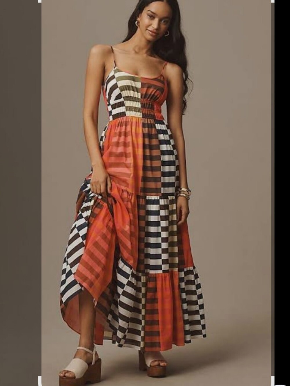 Hutch By Anthropologi Striped Patchwork Maxi Dress - Orange, Black, White, S